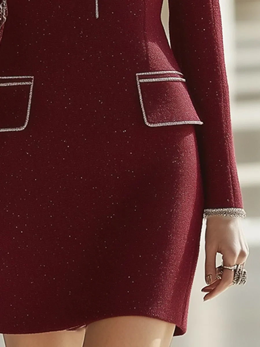 [24-hour shipping out]High-End Retro Luxury Contrast Hem Lapel Dress