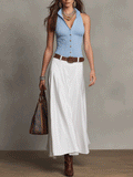 Effortless Coastal Elegance Button-Detail Knit Top With Draped Boho Skirt Ensemble
