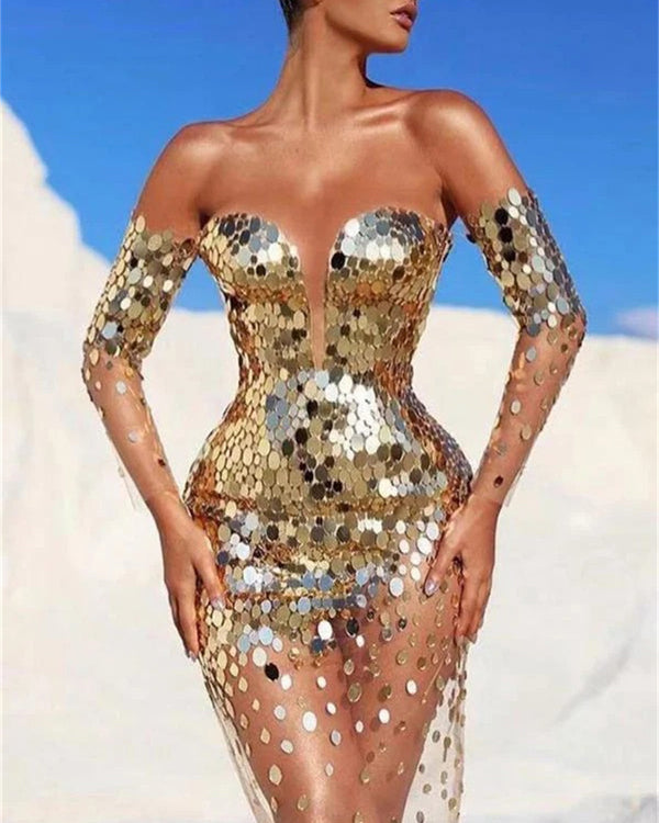 Women's Sequined Mesh Mini Dress