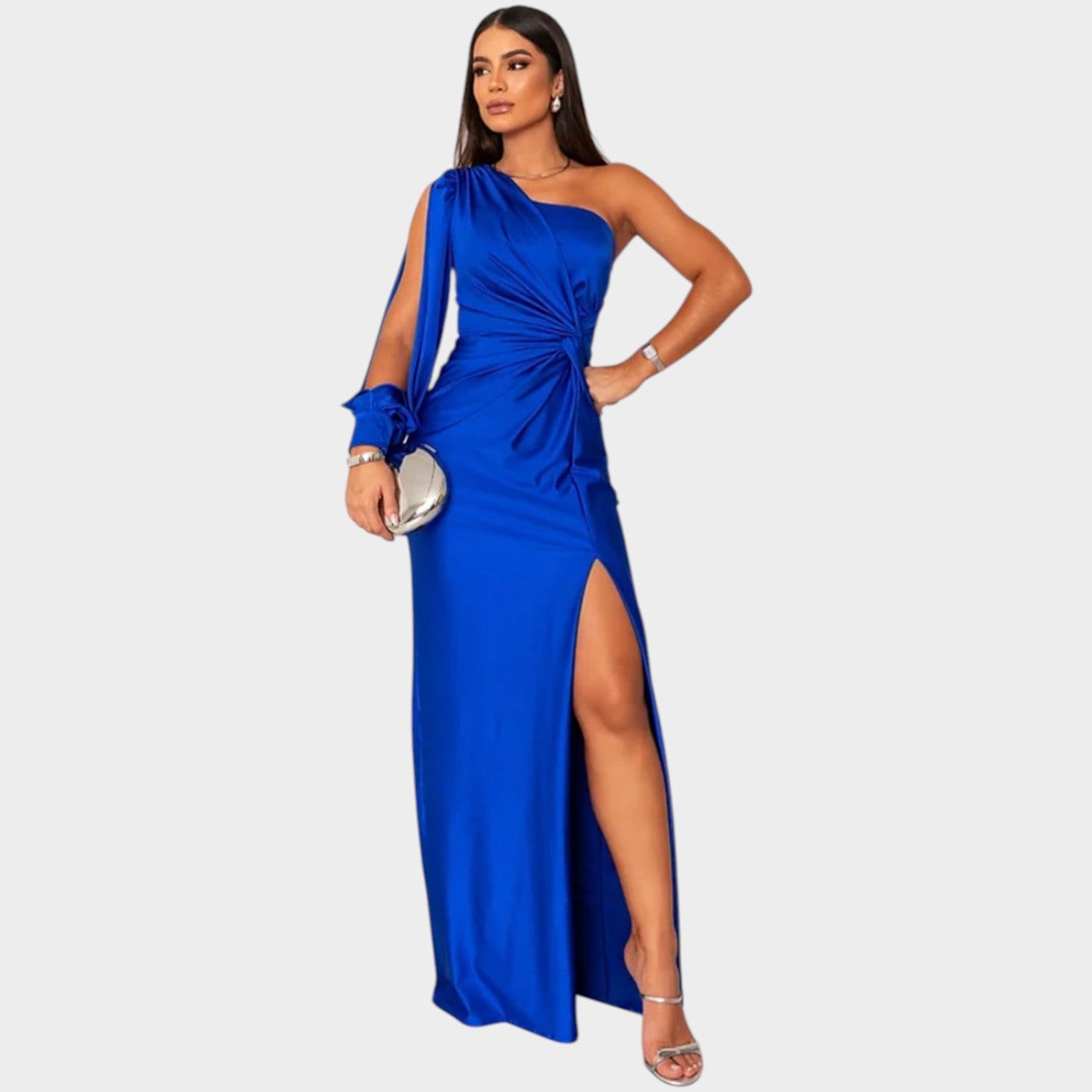 One-Shoulder Satin Evening Gown