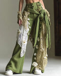 Women's Spring Floral Embroidered Lace Patchwork Design Trousers  1802