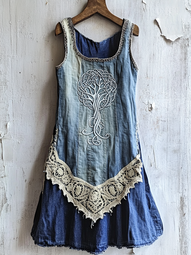 Women's Vintage Viking Tree Of Life Art Lace Tank Dress