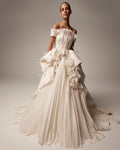 CALLA Off-Shoulder Embellished Plisse Taffeta Bridal Gown