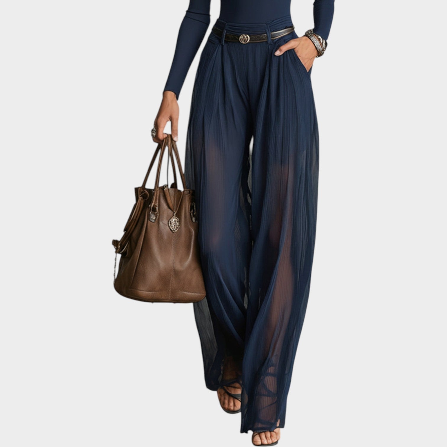 Sheer Wide-Leg Jumpsuit with Lace Detail