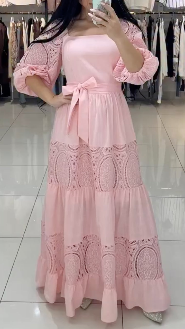 Lace Tiered Maxi Dress With Shrug