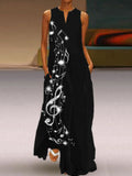 Glitter Music Notes Notch Neck Flowy Maxi Dress bc9a