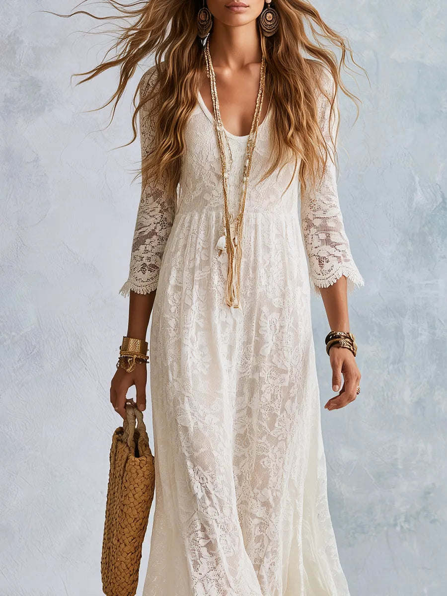 Bohemian Style Lace Flowing Long Dress