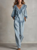 Bohemian Blue Lace Corduroy Suit