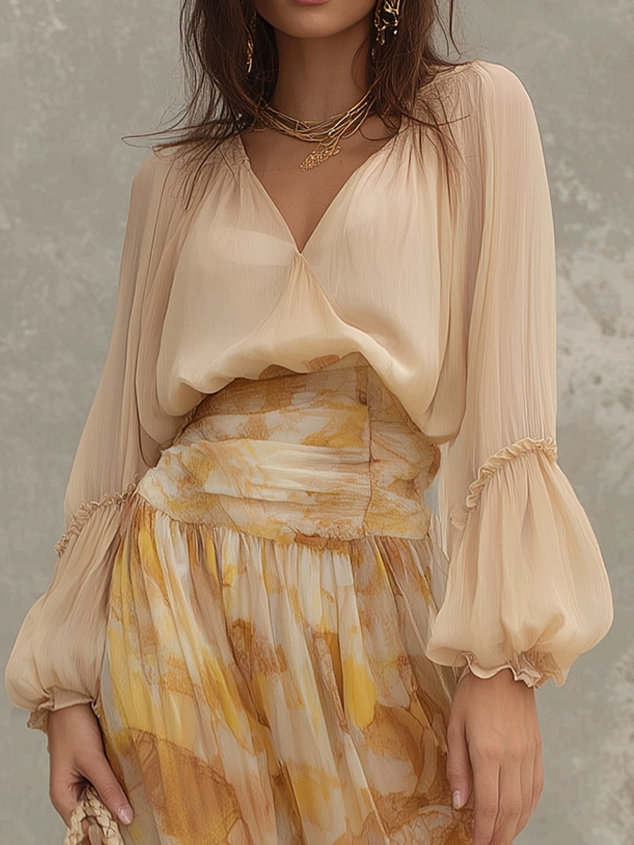 Soft Printed High-Waist Maxi Skirt Set
