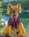 Summer Vintage Irregular Lace Patchwork Ruffle Dress 6a9a