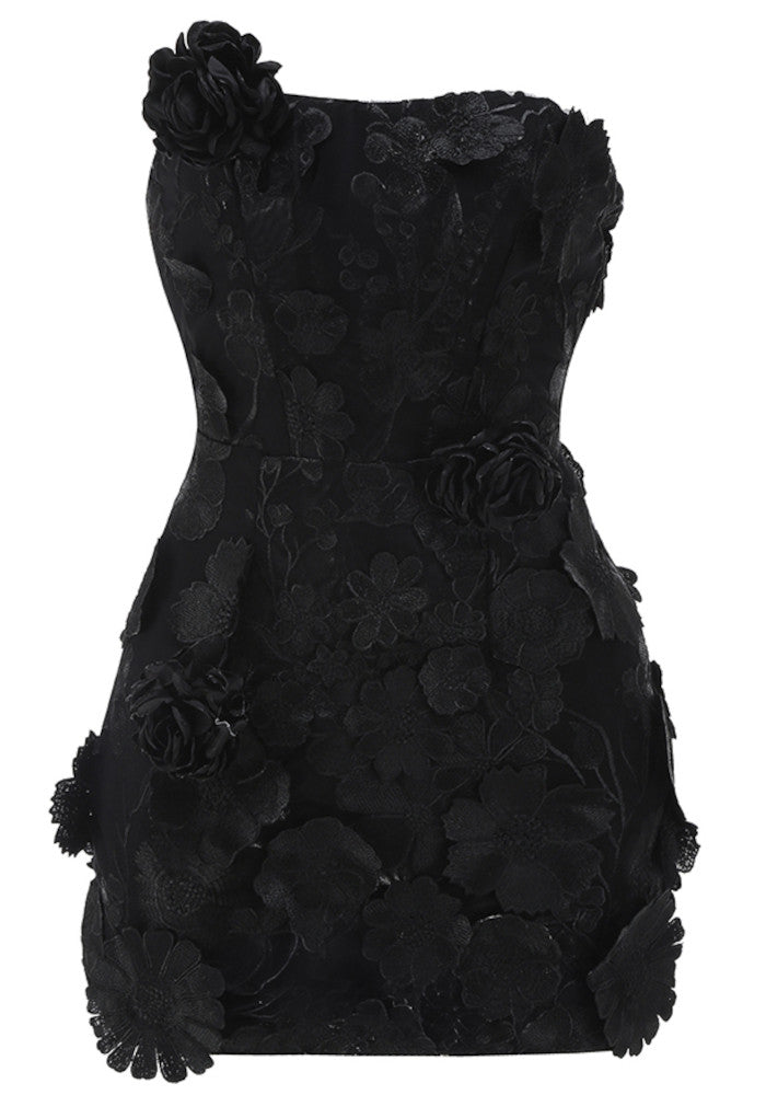 Strapless Floral Corset Dress Black
