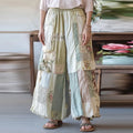 Vintage Floral Embroidered Patchwork Linen Blend Casual Pants