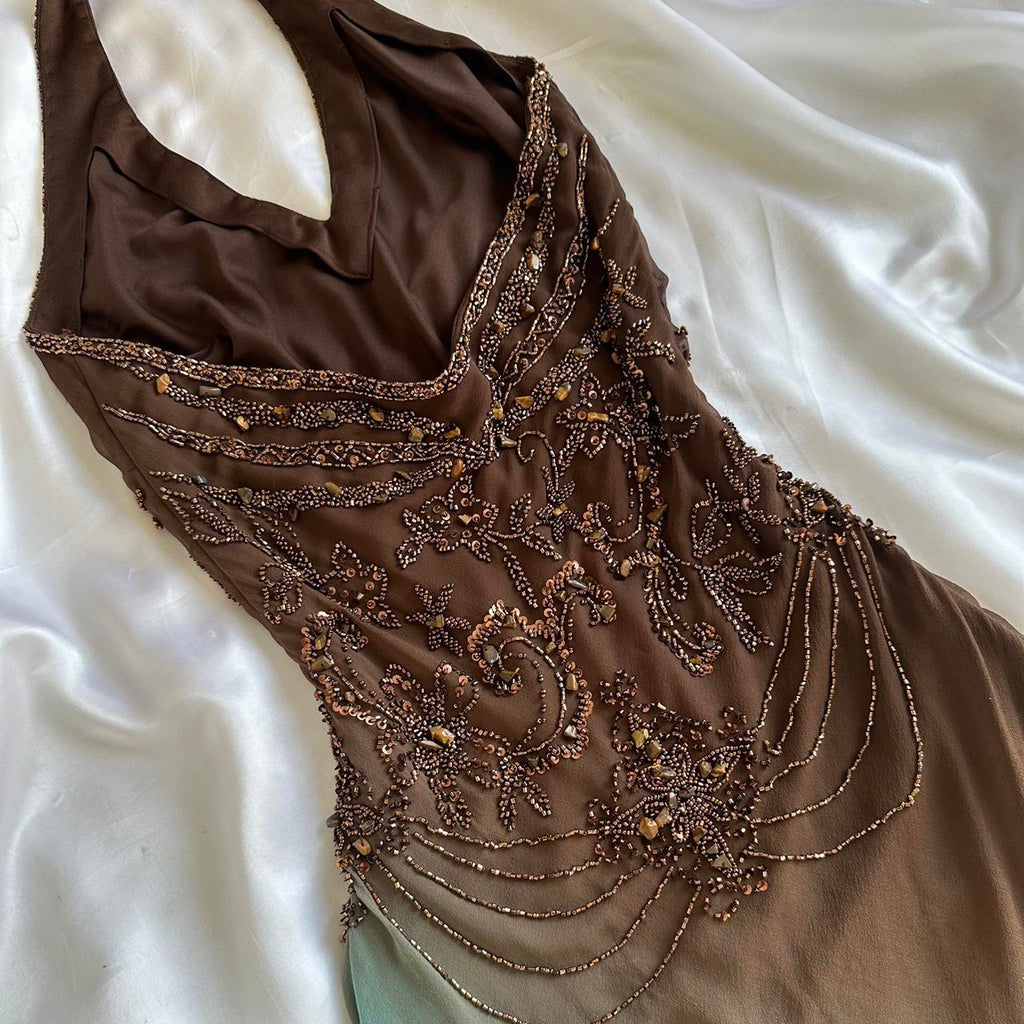 Women's Brown and Blue Dress