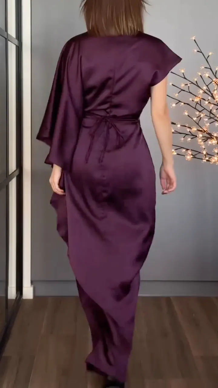 High Neck Cape Top with Wide Leg Pants for Formal Set