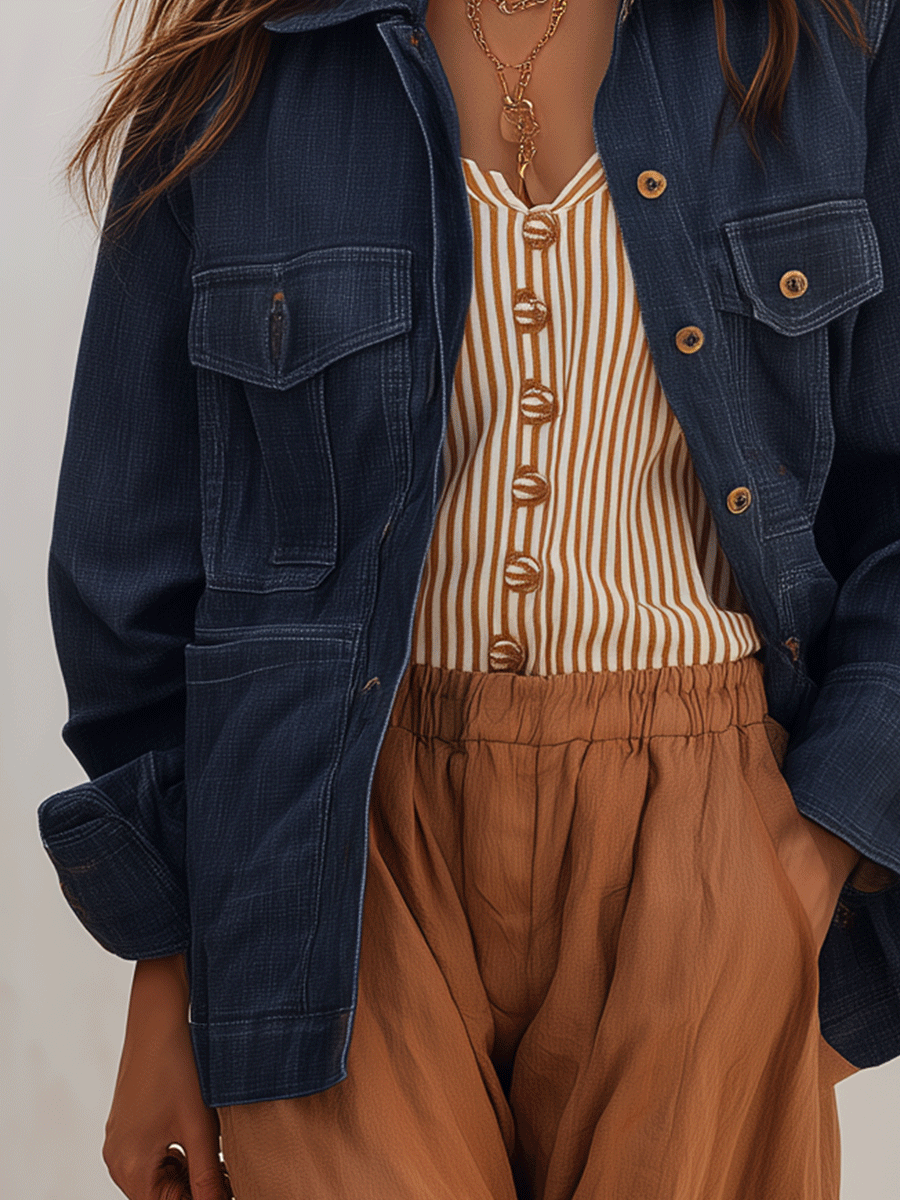 Women's Oversized Denim Shirt With Chest Pockets Jacket