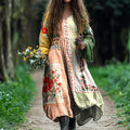 Women's Vintage Tribal Floral Art Cotton And Linen Dress 2912