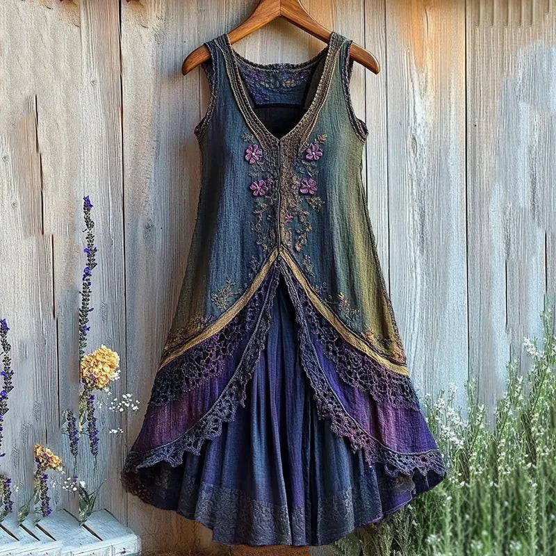 Vintage Purple Floral Lace Gradient Art Comfy Tank Dress