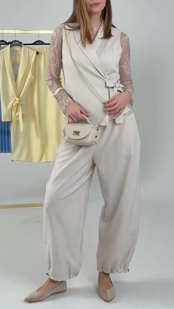 Wrap Vest & Cuffed Wide‑Leg Pants Co‑Ord Set