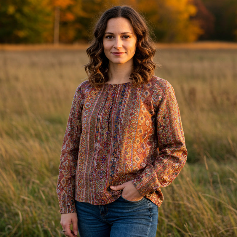 Women's Vintage Bohemian Embroidered Print Shirt