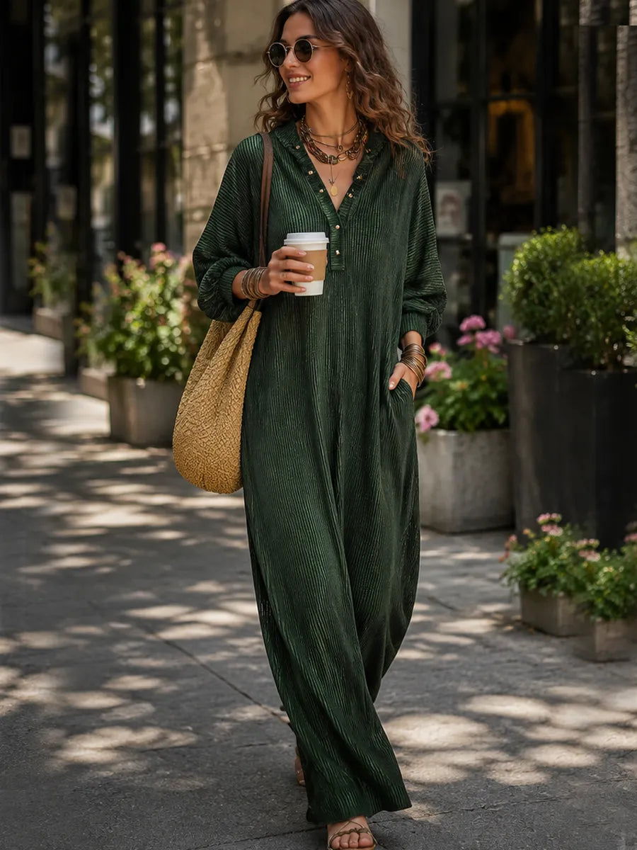 Bohemian Emerald Textured Long Dress