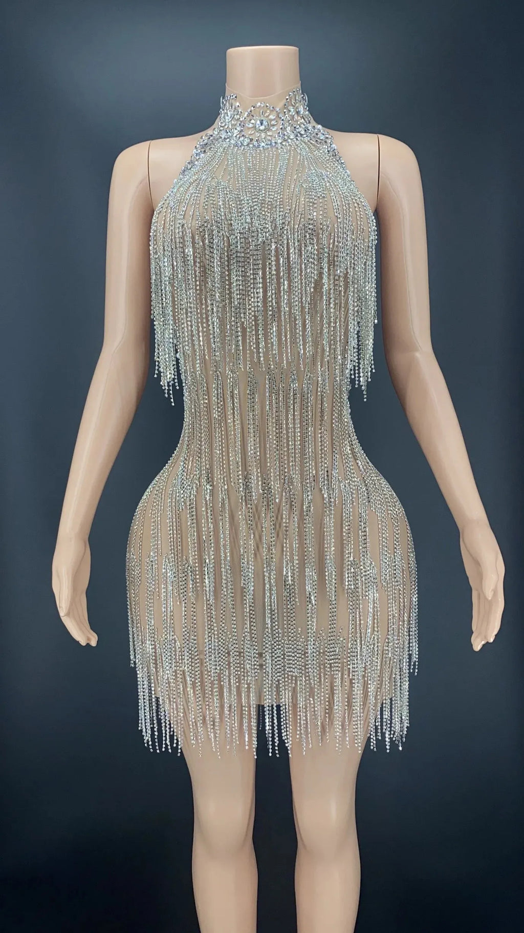 Trend4us Handmade Halter Backless Rhinestone Tassel Dance Dress