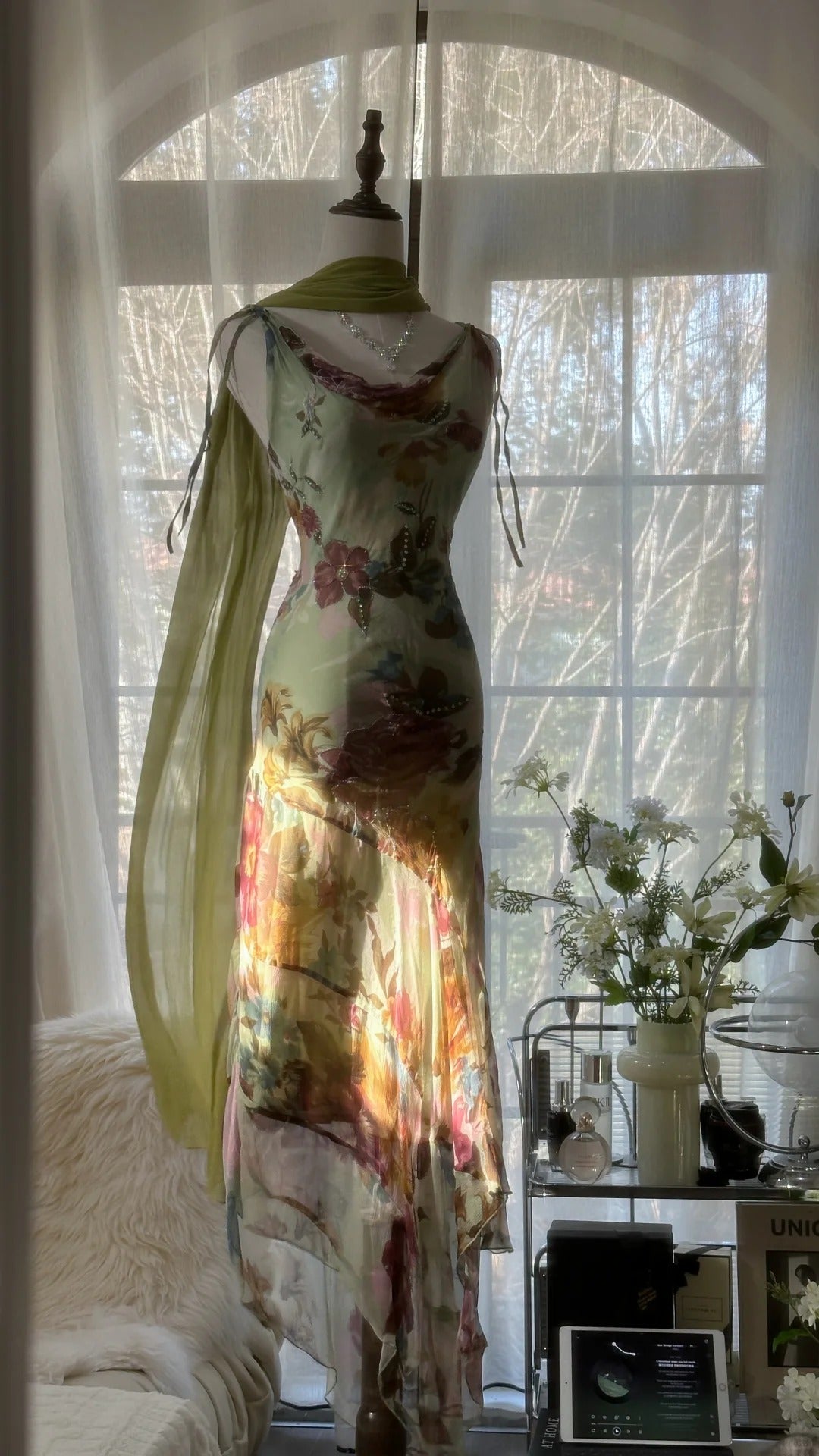 Green Romantic Gradient Fashion Elegant Exquisite Beading Long Chiffon Ball Gown Evening Dress Birthday/Wedding Guest/Holiday Party Dress Prom Dress Valentine's Day Date Dress 4030
