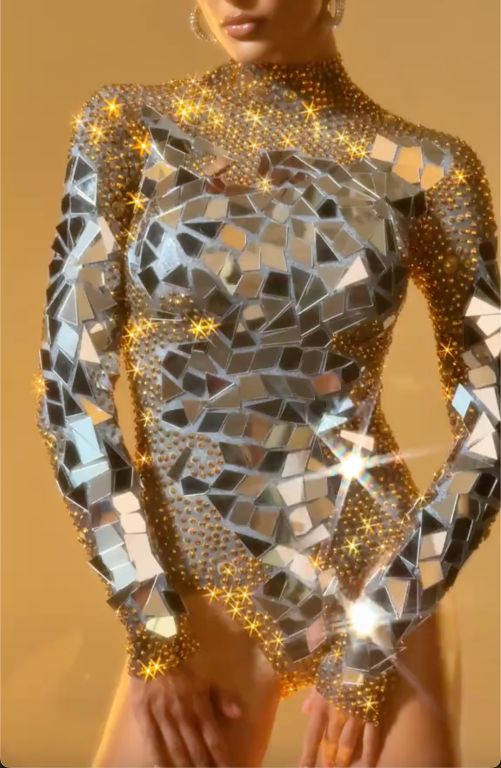 Women's Formal Gold Sparkle Mirror Panel Jumpsuit