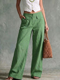 Women's Solid-color High-waisted Loose-fit Cotton-linen Wide-leg Pants