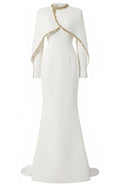 Cape Long Sleeve Embellished Maxi Dress White