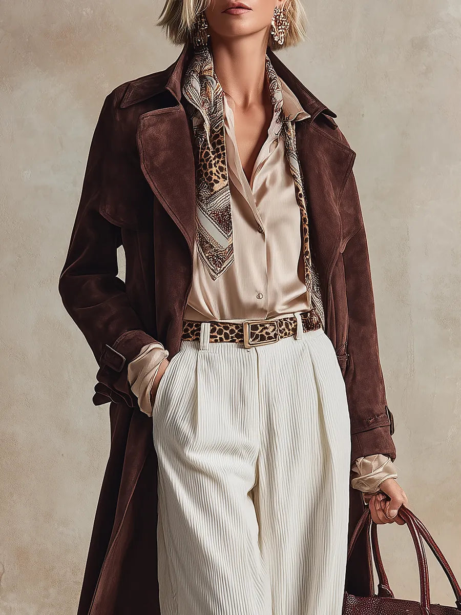 Bohemian brown suede trench coat