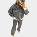 Textured Zip-Up Two-Piece Set
