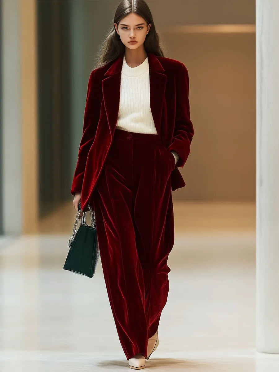 [24-hour shipping out]Casual Loose Retro Solid Velvet Pocket Blazer