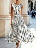 Women's Polka Dot Print Cowl Neck Sleeveless Loose-fit Mesh Dress