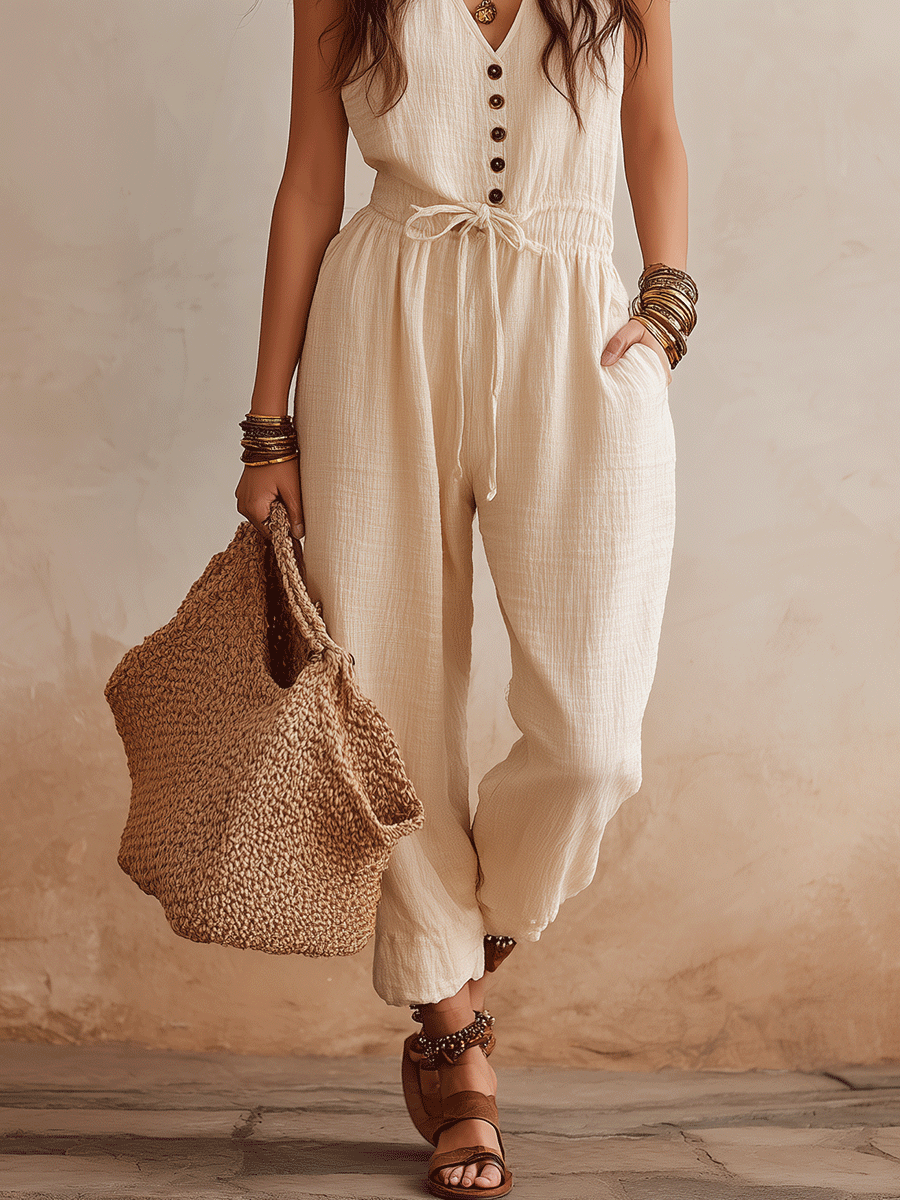 Effortlessly Chic Buttoned Linen Jumpsuit