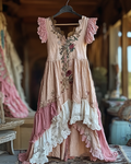 Summer Vacation Ruffle  Lace Patchwork Dress   73e0