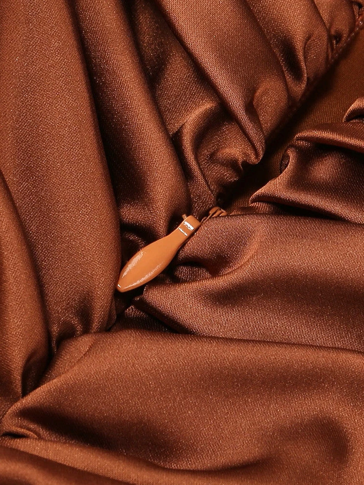Halter Floral Ruffle Ruched Dress Brown