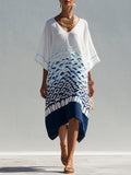 Bohemian Style White And Blue Gradient Kaftan Dress