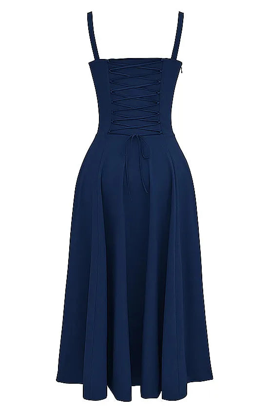 Bustier Corset A Line Midi Dress Navy Blue