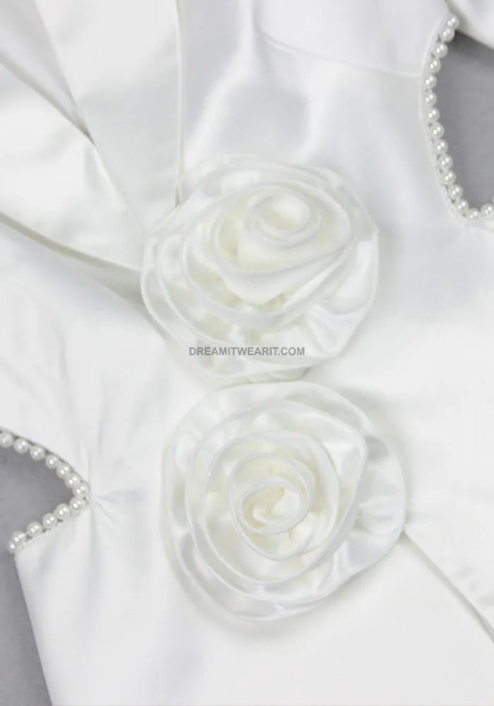 Long Sleeve Pearl Silk Suit White