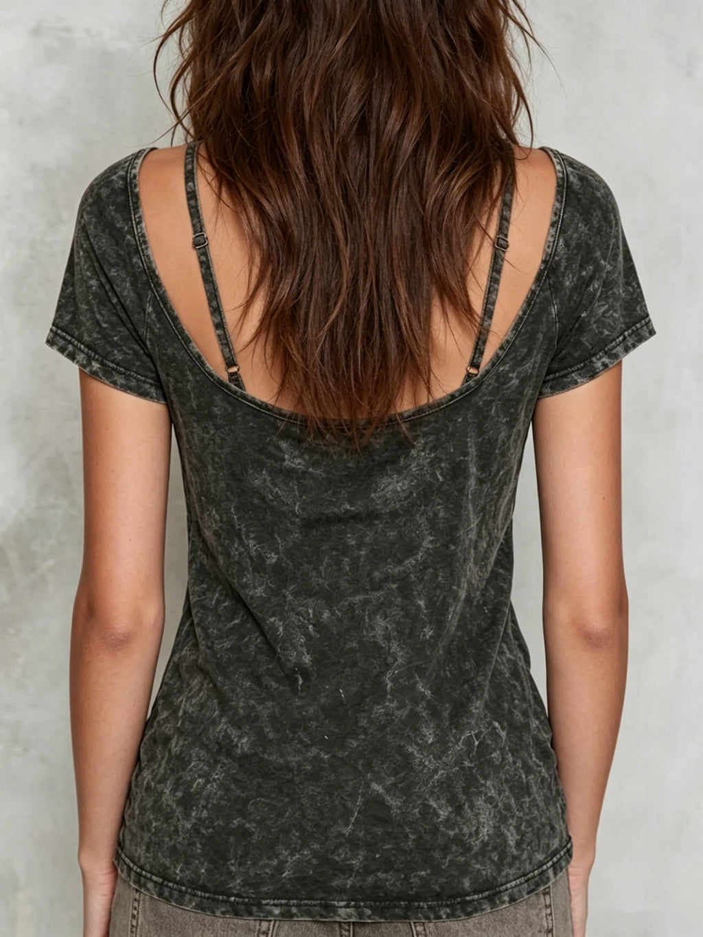 Vintage Washed Double-strap Off-shoulder Top
