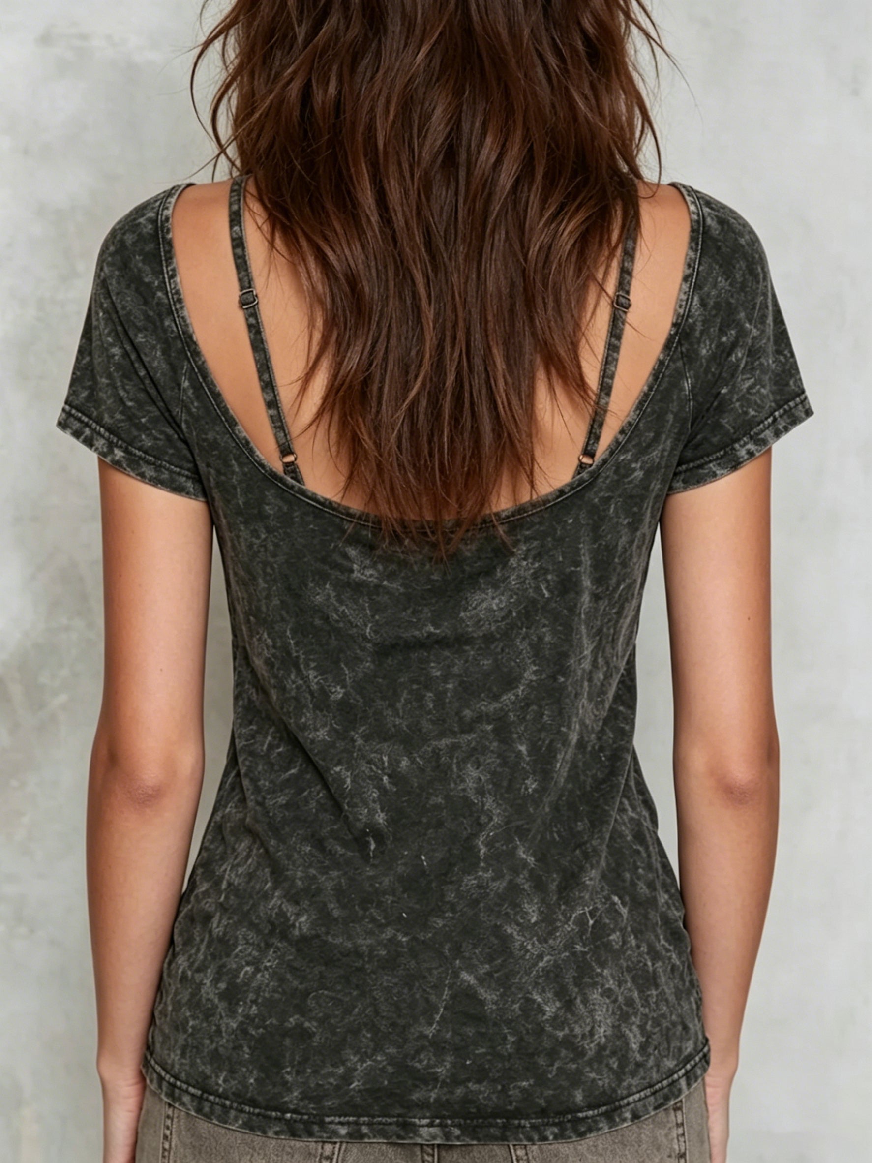 Vintage Washed Double-strap Off-shoulder Top