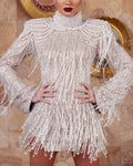 Women's Pearl Tassel Sequin Mini Dress