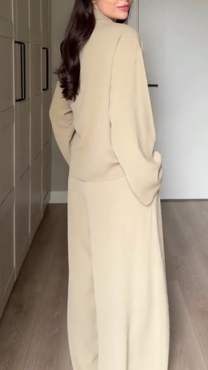 Wrap Blouse with Wide Leg Pants Set