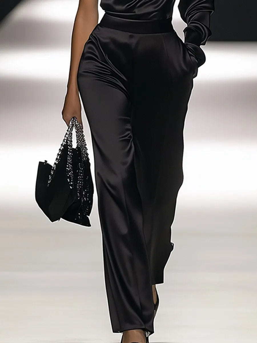 [24-hour shipping out]Elegant Off-the-shoulder Satin Long-sleeved Jumpsuit