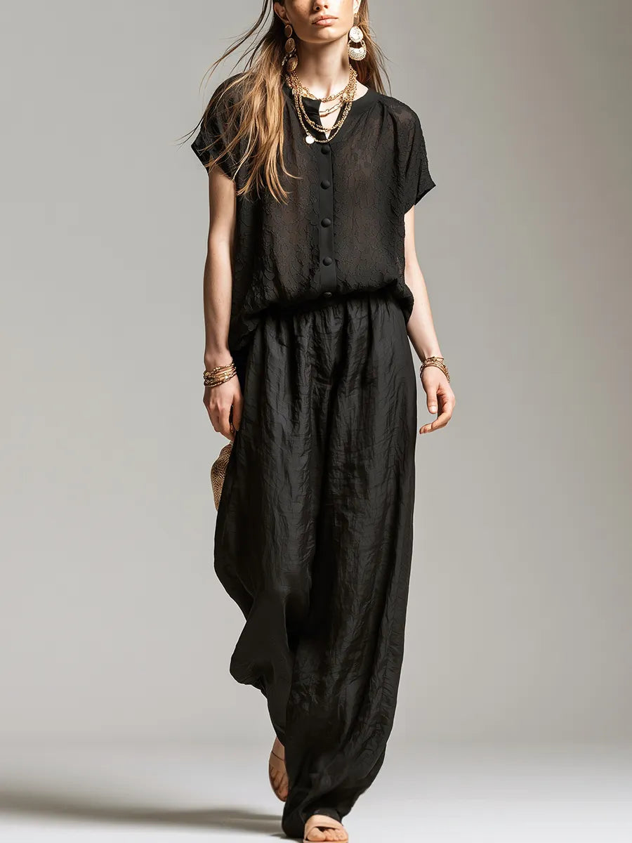Relaxed Black Textured Two Piece Set