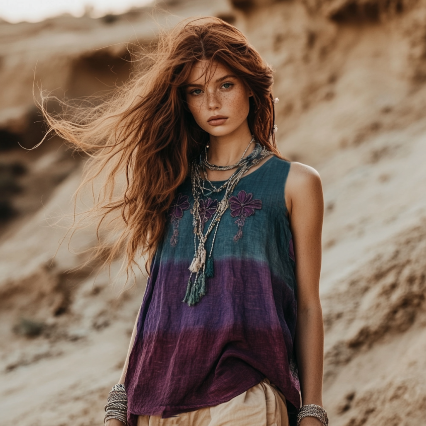 Boho Lavender Art Linen Sleeveless Tank Top