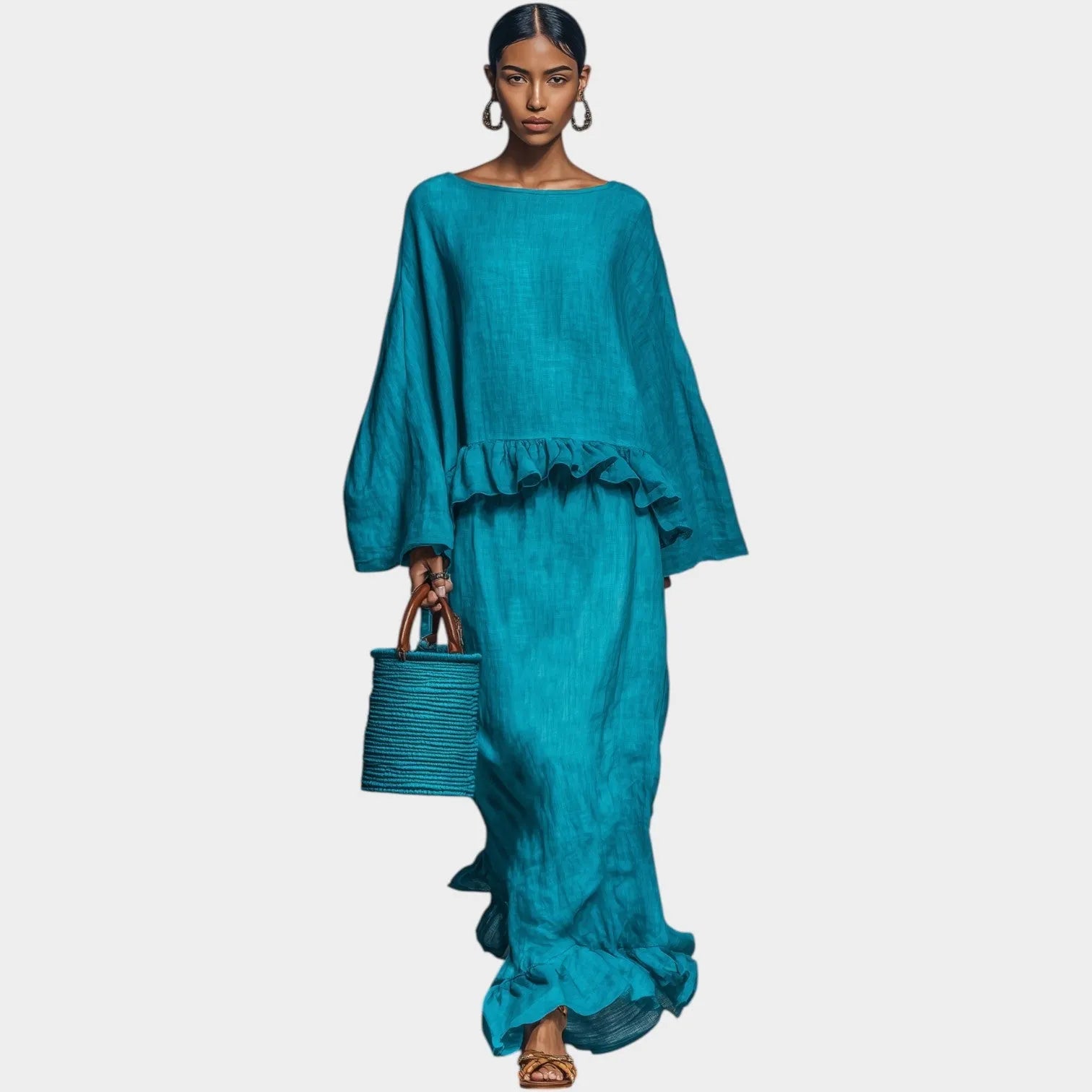 Ruffled Top and Maxi Skirt Set