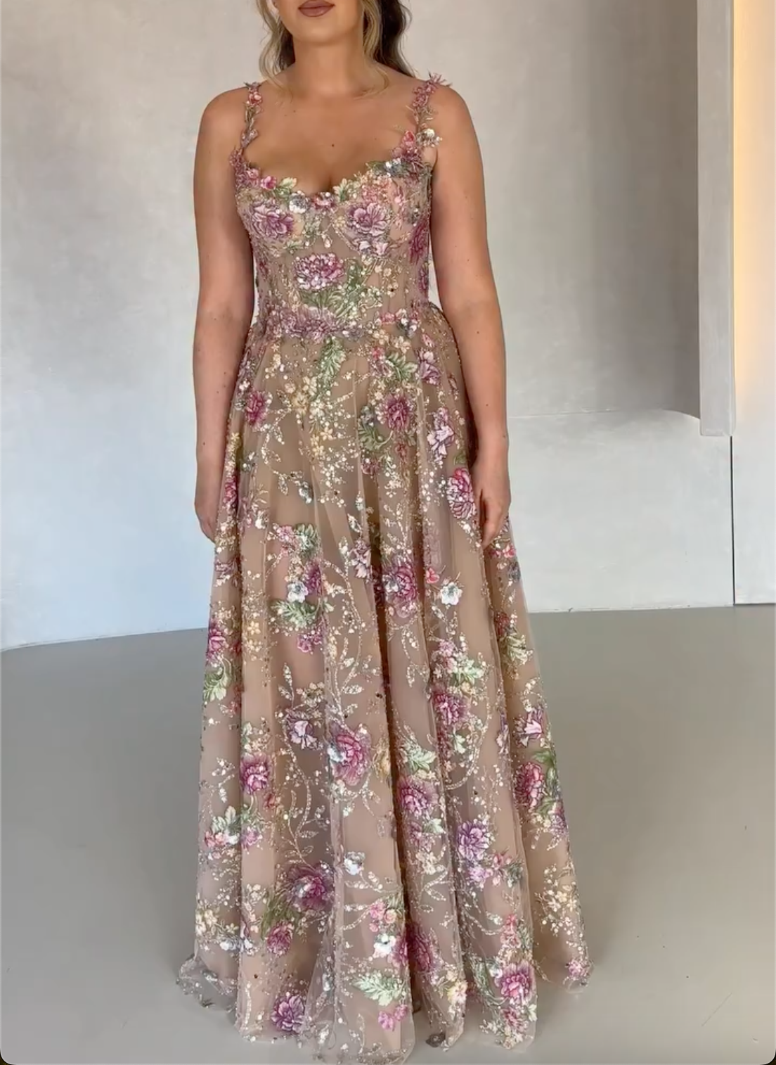 Vintage Floral Embroidery Tulle Formal Gown Collection - Sparkling Sequin Evening Dress