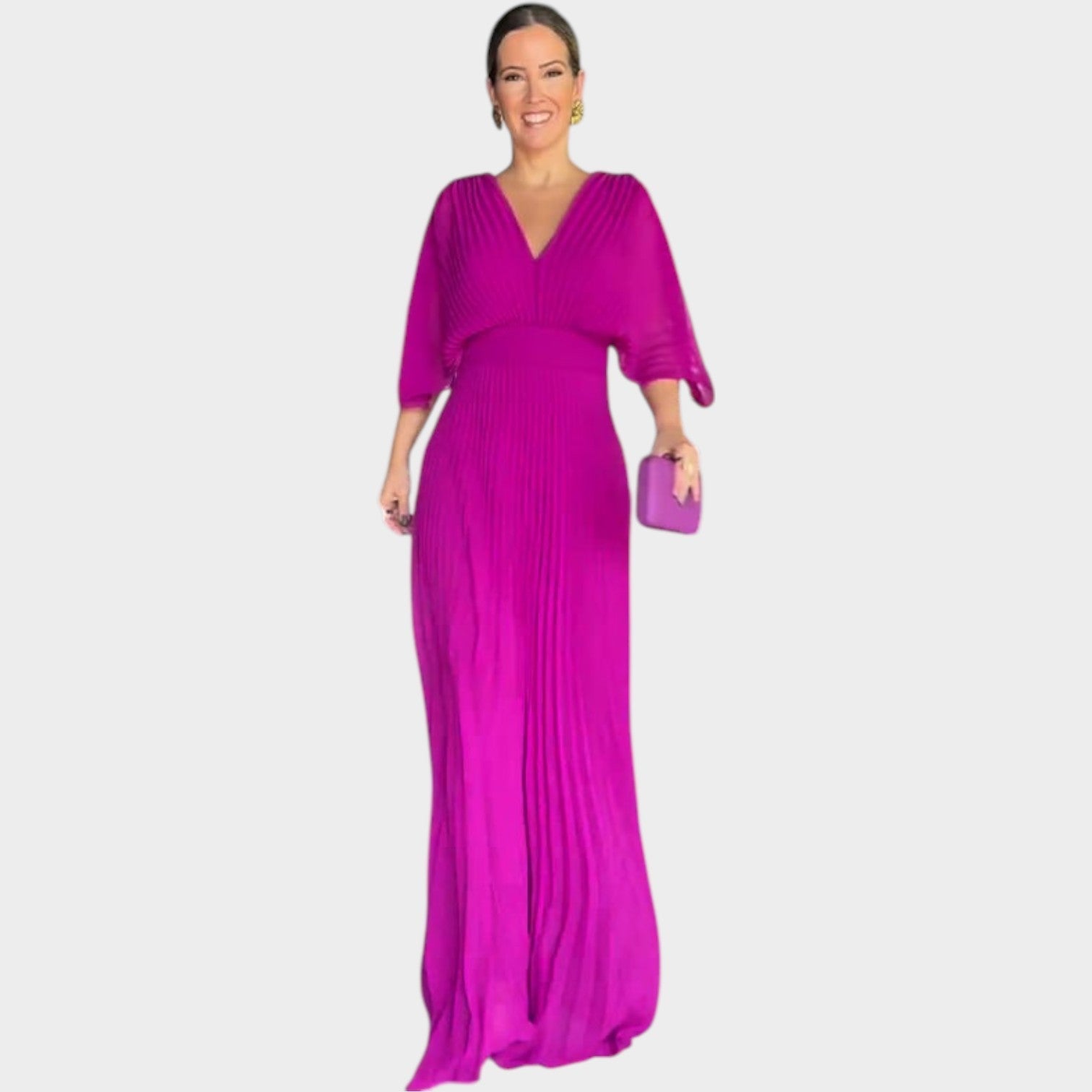 Romantic Pleated V-Neck Maxi Dress