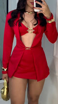 Blazer Mini Skirt Set with Gold Hardware, 3 Piece